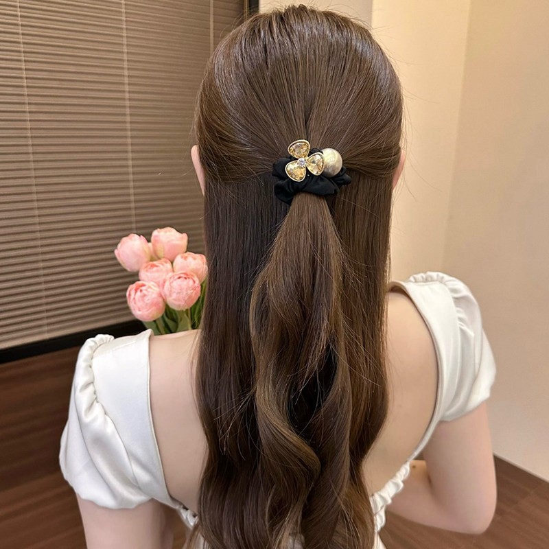 Tejido a mano perla intestino grueso anillo de cabello Ruyi temperamento de alta elasticidad cabeza de cola de caballo cuerdas de cabello adornamiento de cabello para mujeres