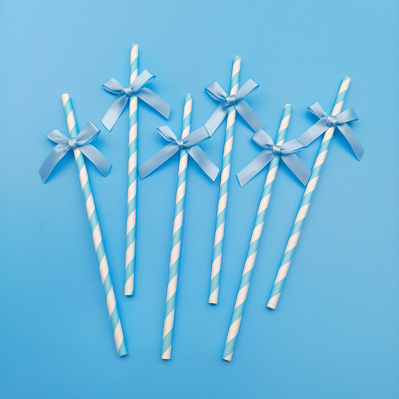 Fiesta transfronteriza de papel straw ribbon string bow desechable postre decoración de cóctel straw horneado inserto