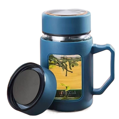 玻璃杯带把手大容量带手柄办公室男女玻璃水杯子带盖家用商务水杯