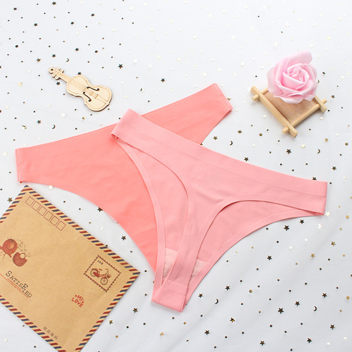 Low-rise women's sexy seamless one-piece invisible T-shape pant with ice silk G-string, summer thin cotton gusset, large size summer foreign trade