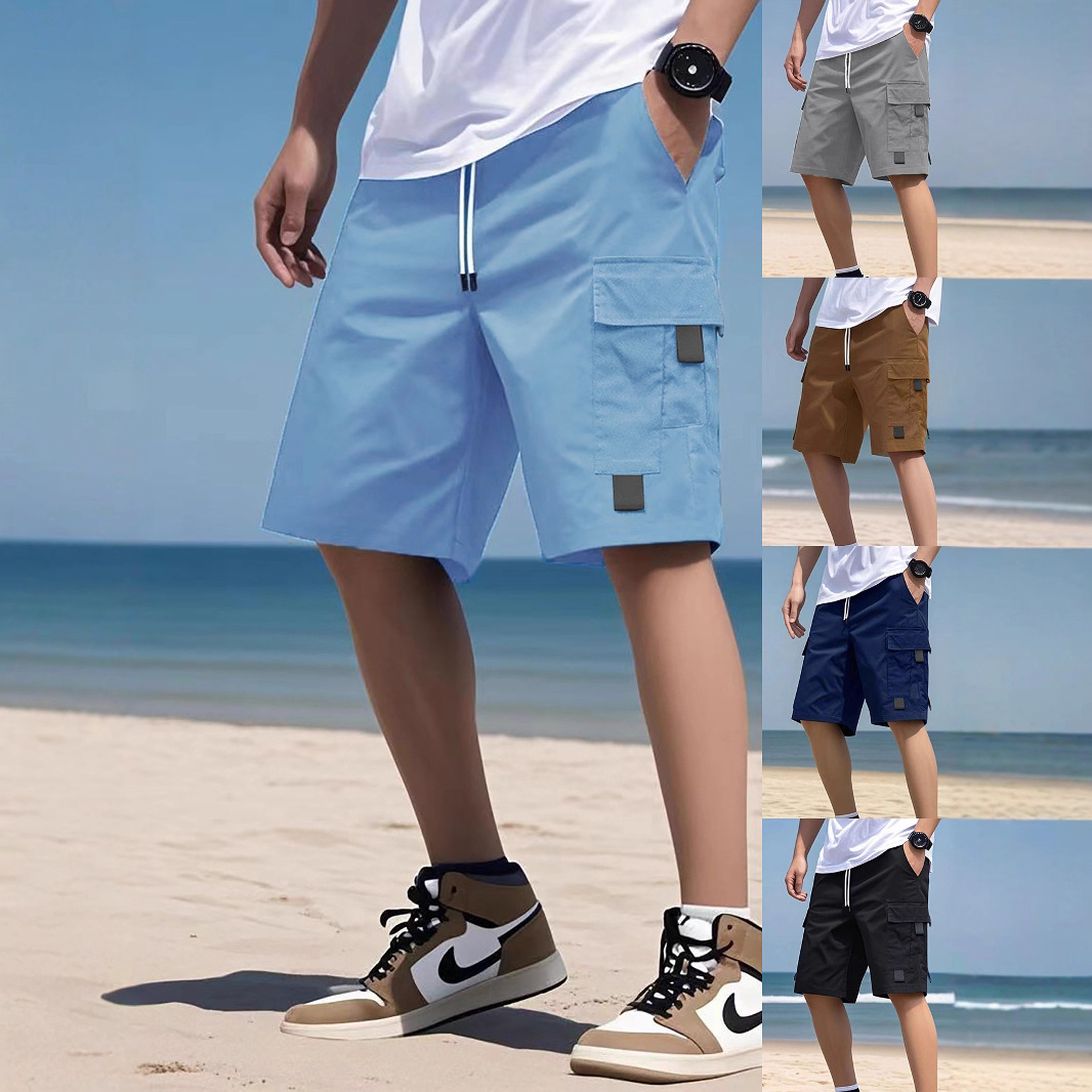 2025 European Size New Work Shorts Men's Autum Splicing Pure Color Casual Sports Loose Straight Pants Export