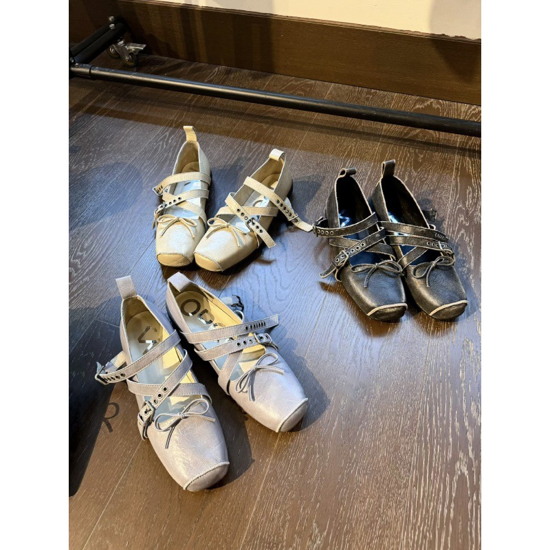 Versión de piel de oveja ~ nariz de cerdo, zapatos de ballet retrógrados nuevos zapatos de mujer de botón francés poco profundo