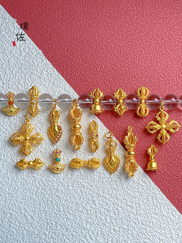 Goldsmith's Same Style Ancient Sand Gold Hand-Engraved Diamond Pestle Spacer Beads DIY Accessories Bracelet Beaded Rope