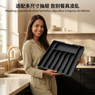 可伸缩带盖刀叉收纳盒家用厨房抽屉餐具分格整理盒巴西跨境货源批