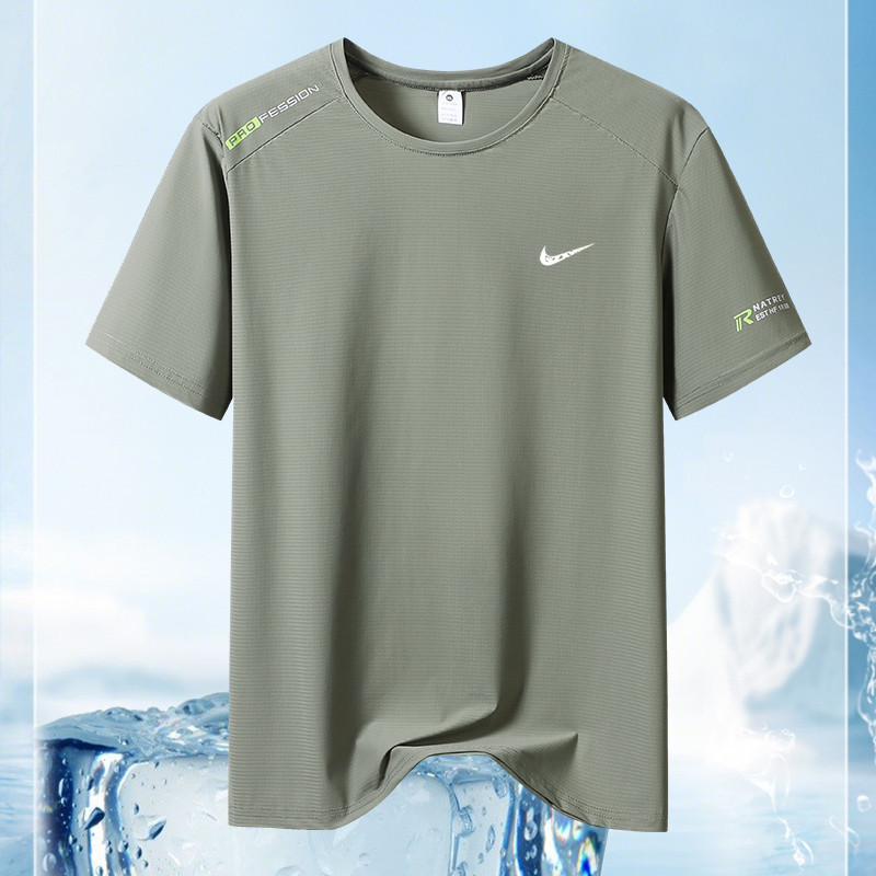 Ice Silk T-Shirt for Men, New Summer Style, Casual Plus-Size Quick-Dry Shirt, Men's Round-Neck Running Thin Short-Sleeve Top
