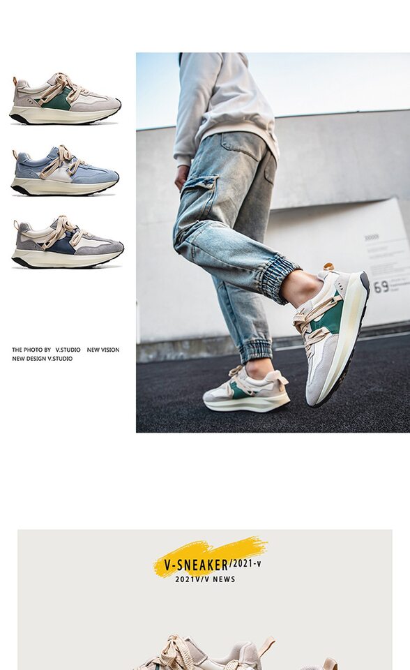 Giày sneaker nam phối màu , nhẹ thoáng khí, đế bệt — màu xanh, màu xám chi tiết 1