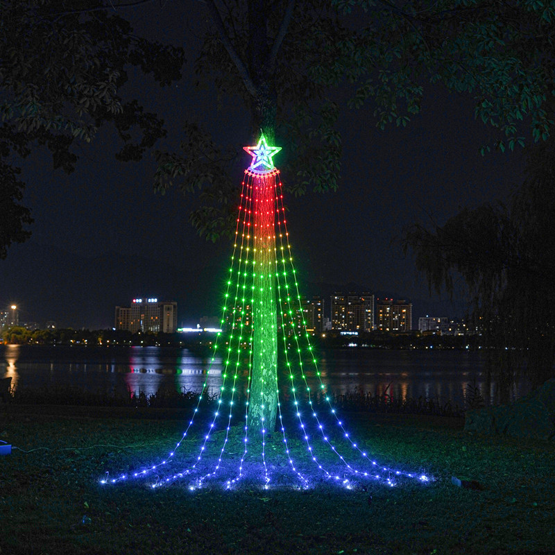 Led五角星滝灯クリスマス掛樹灯流水灯屋外装飾灯庭リモコン太陽灯|undefined