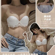 无肩带内衣女夏小胸加厚聚拢性感显胸大2023新款光面文胸套装批发