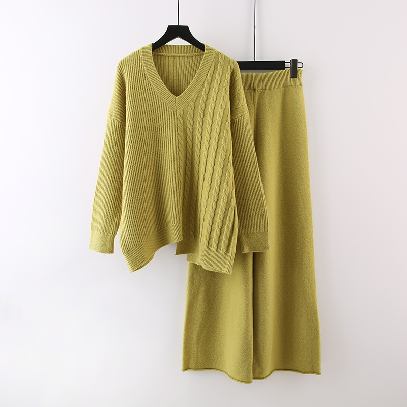 Women's Pant Sets Knitted Pullover Sweater And Wide Leg Trousers_voghion.com