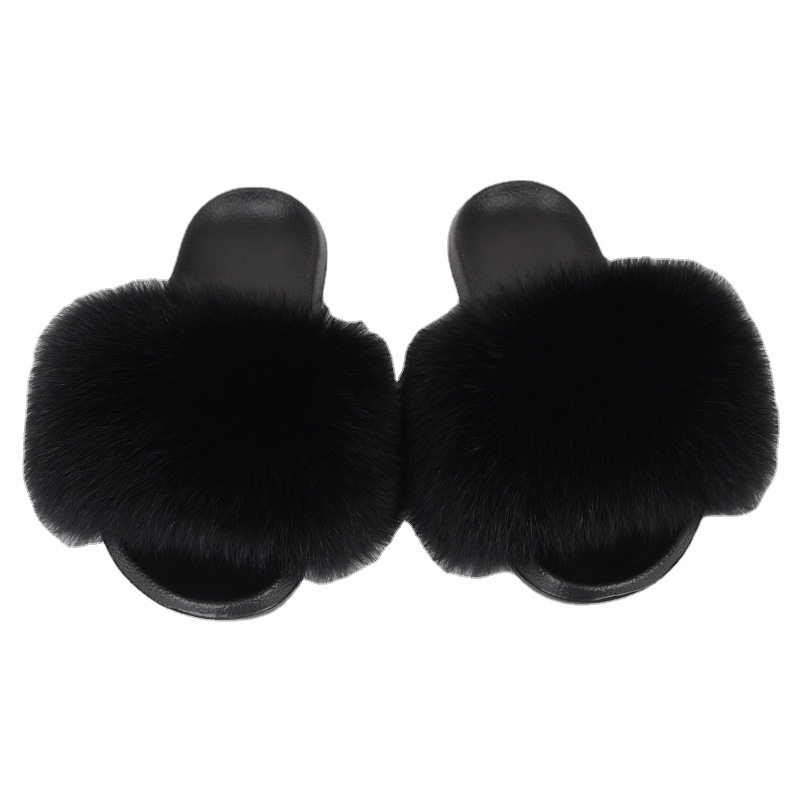 Zapatillas de piel de zorro real de estilo coreano para mujer, zapatillas de piel al aire libre de primavera y verano, chanclas, zapatillas planas