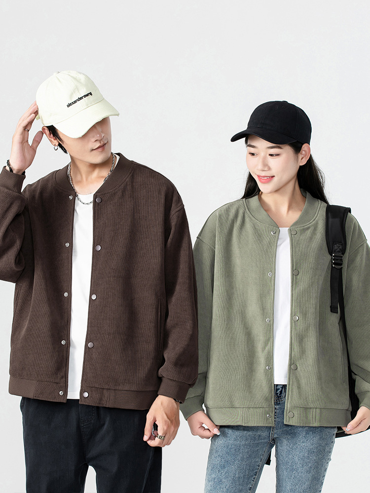 New Couple Cardigan Casual Baseball Jacket Autumn Winter Plus Size Men's Jacket Women's Outerwear Trendy Corduroy Loose Solid Color