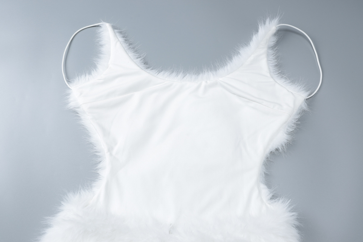 Women Clothing Sexy Hollow Out Cutout Out Backless Zipper Solid Color Furry Sling Sheath Dress Dress