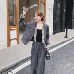 深灰色大方得体小西装套装女秋季2025新款气质高级感阔腿裤两件套