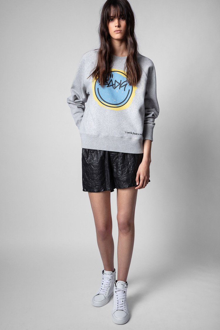 Sudadera de forro polar con estampado de cara sonriente y letras ZV para mujer, estilo francés, otoño e invierno, 01_voghion.com