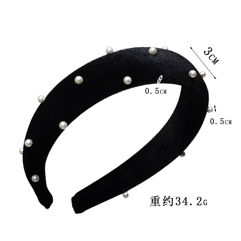 Black Velvet Headband Pearls Headband Retro Korean Headdress Wholesale display picture 1