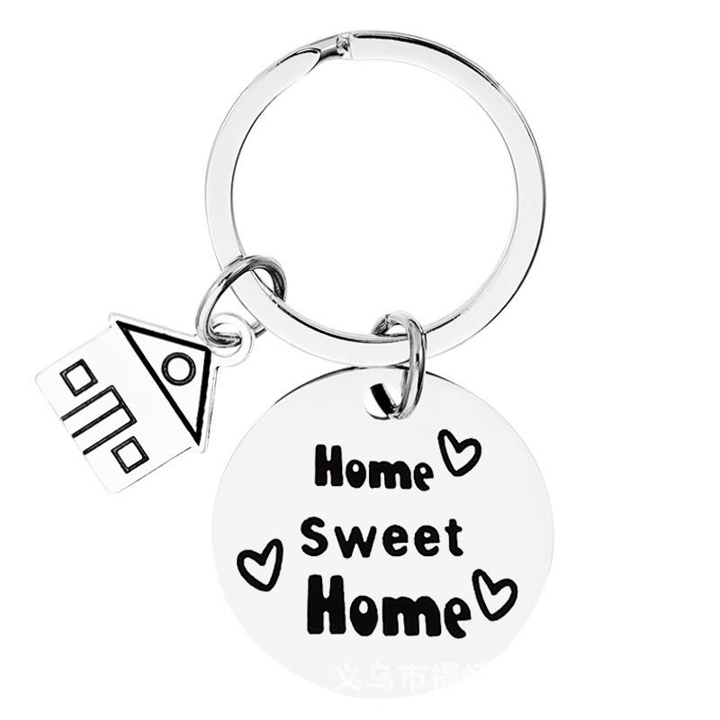 Amazon Cross-Border Best-Selling Stainless Steel Keychain New Home House Moving Gift Round Plate Long Laser Engraving