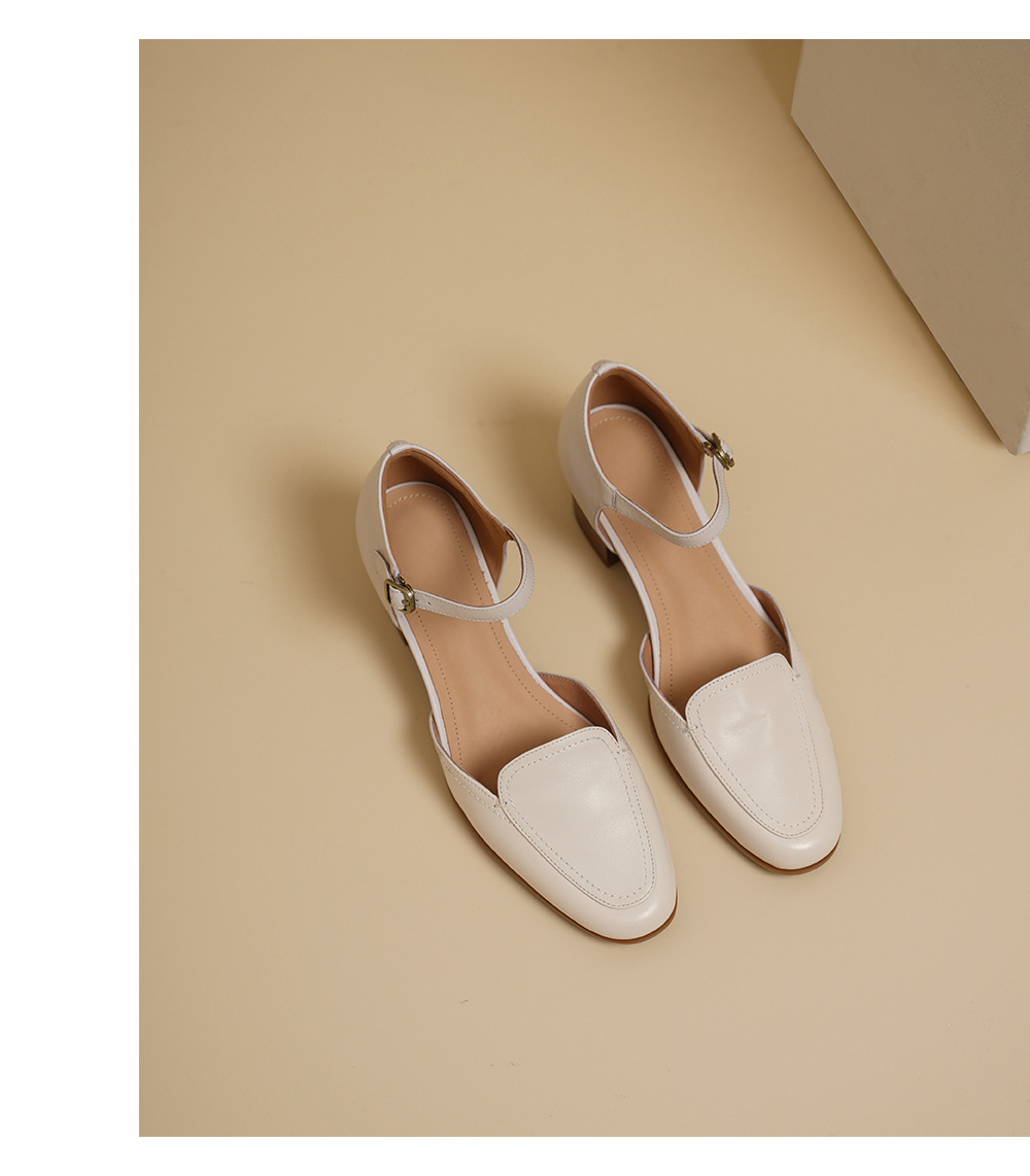Giày sandal cao gót nữ quai ngang mũi vuông gót 5 cm kiểu Mary Jane — đen chi tiết 13