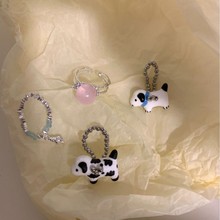 小众手作戒指串珠钛钢陶瓷小狗斑点蓝可爱个性搞怪