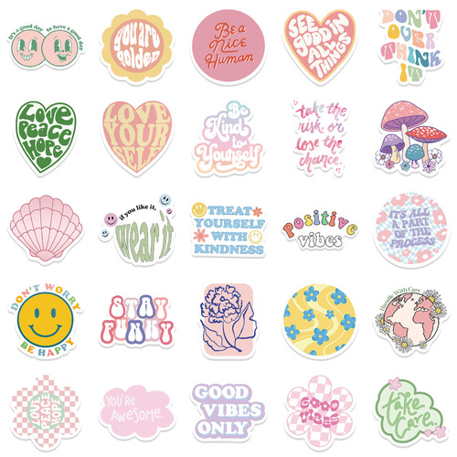 50 inspirational Danish pink stickers to decorate suitcase, notebook, waterproof guitar, removable and non-repeatable stickers