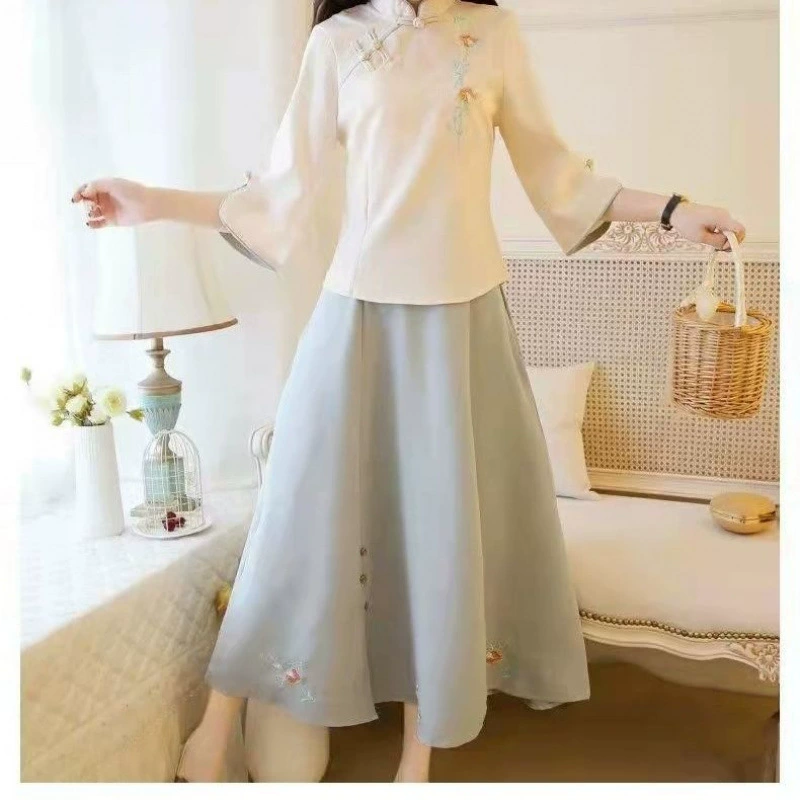 Женская одежда в стиле ретро в стиле Республики Китай, костюм Тан в китайском стиле, женский студенческий костюм Ханфу, улучшенная этническая одежда Cheongsam, униформа выпускного класса феи