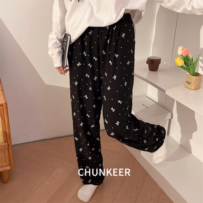 새로운 플레드 팬츠 파자마 여성 봄과 가을 레저 얇은 여름 외부 착용 가능 느슨한 플러스 사이즈 뚱뚱한 MM 홈 팬츠