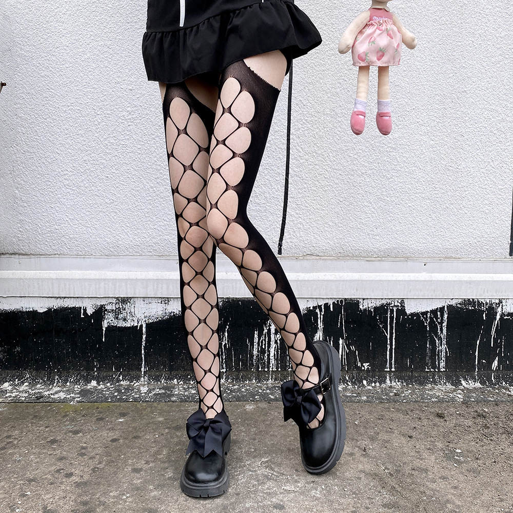 JK Socks Garter Stockings Internet Celebrity Ripped Summer Thin Japanese Style Pattern Long Tube Over-the-Knee Lolita Stockings For Women_voghion.com