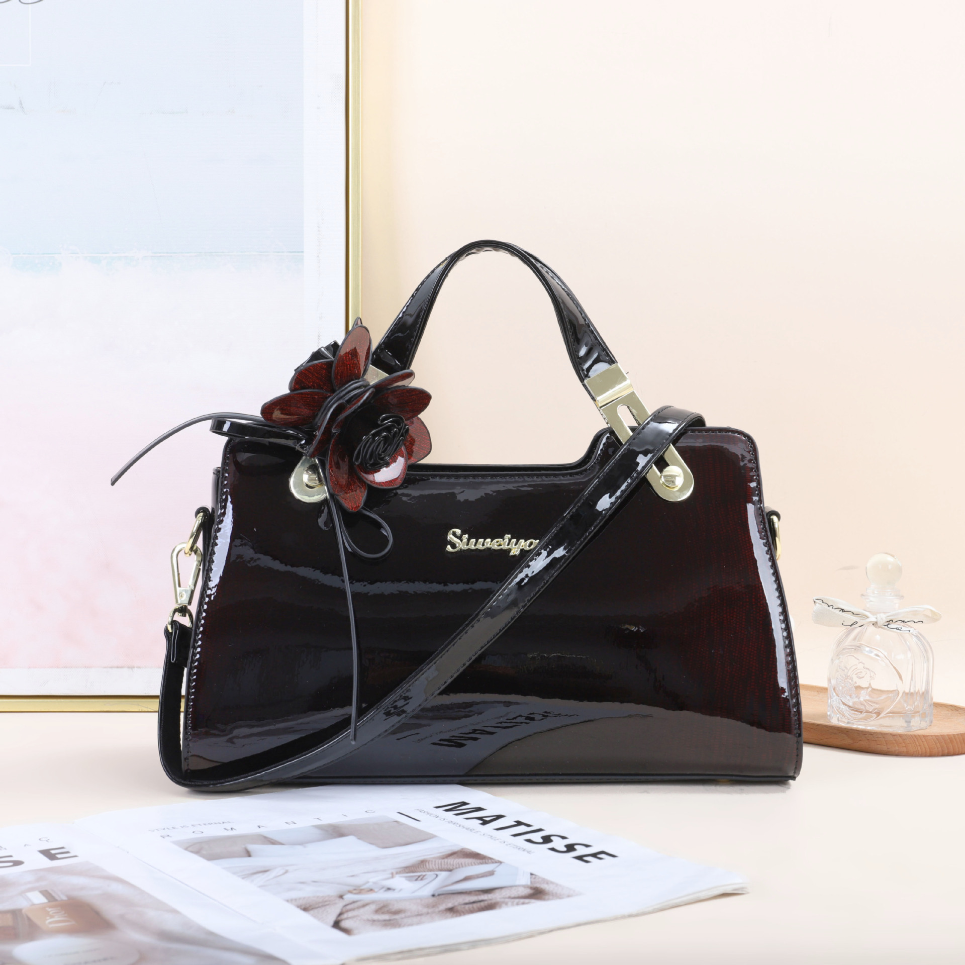 Borsa a mano sfumata vernice moda madre 2024 nuova borsa a tracolla in pelle alla moda per le donne_voghion.com