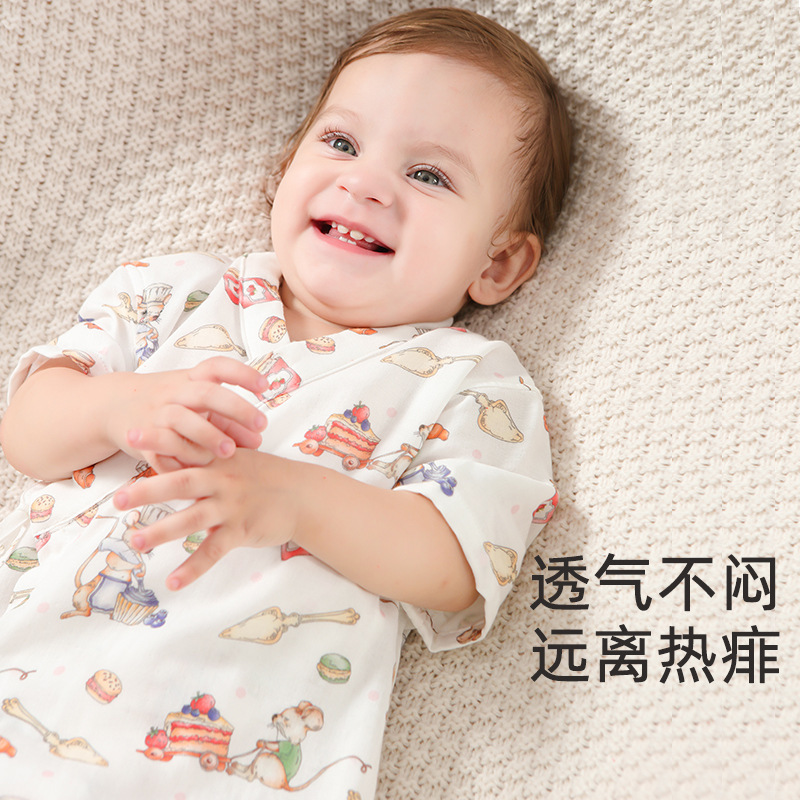 [Recommended by Pregnant Mothers] European Style Baby Summer Jumpsuit Newborn Summer Clothes Gauze Monk Suit Hundred Days