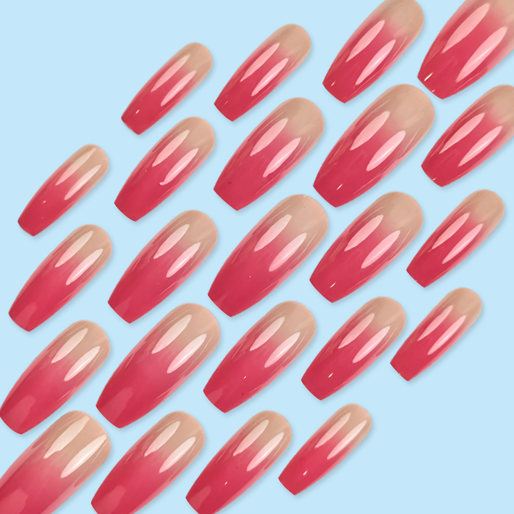 Ventas transfronterizas en caliente de color rosa marrón gradiente de manicure, suave, dulce y fresco viento para usar uñas largas, 24 piezas de parche de uñas terminadas.