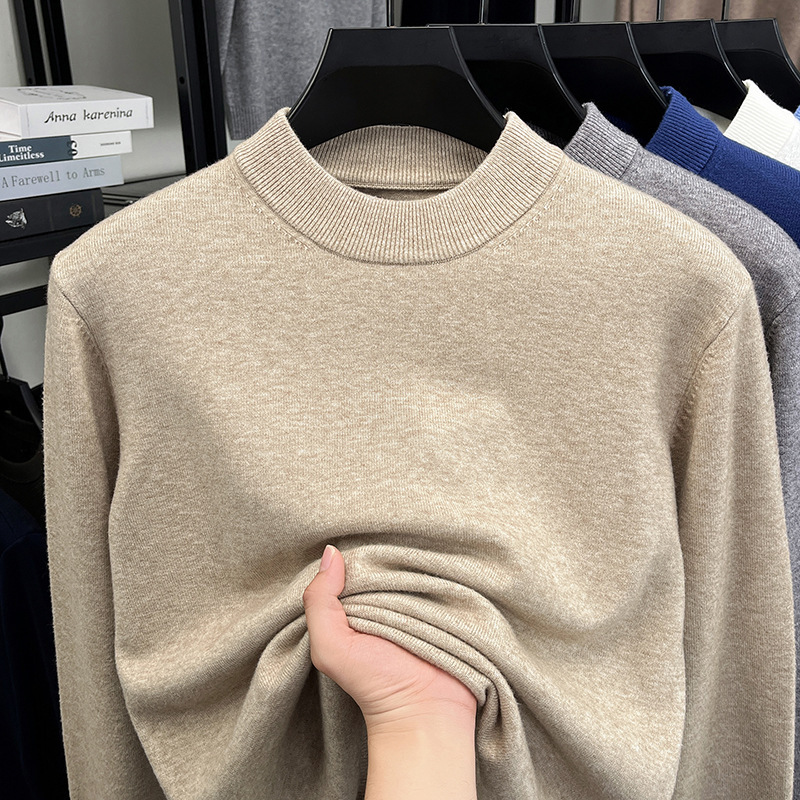 Autumn and Winter New Round Neck Long-Sleeved Knitwear Sweater Middle-Aged Dad Wear Pure Color Versatile Casual Men's Top Base