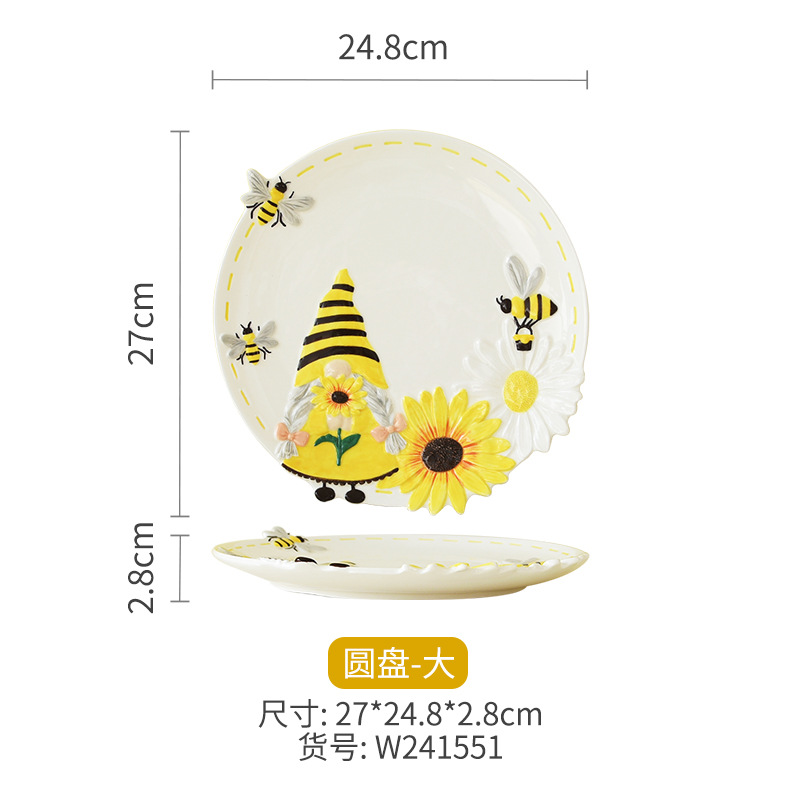 Primavera abejas girasol genio cerámica en relieve disco lindo platos platos