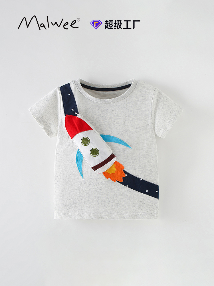 Malwee transfronterizo camiseta de niño nuevo estilo guapo niño cuello redondo manga corta Europa y América camiseta de verano para niños
