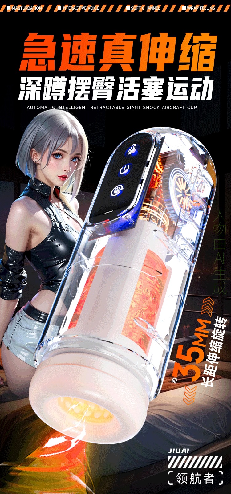 Automatic Retractable Male Masturbator Cup with App Control, Soft TPE Sleeve — detail image 19