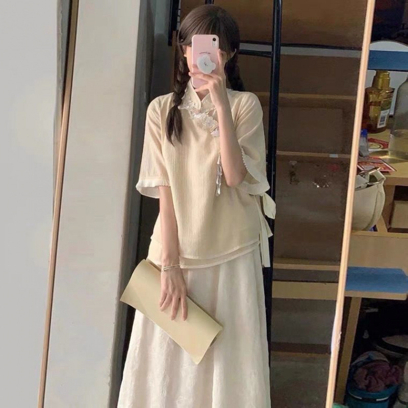 新中式国风上衣半身裙两件套装夏季改良汉服汉元素|undefined