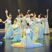 北湖映月舞蹈服古典舞飘逸大摆裙纱衣艺考群舞团扇舞蹈映月演出服