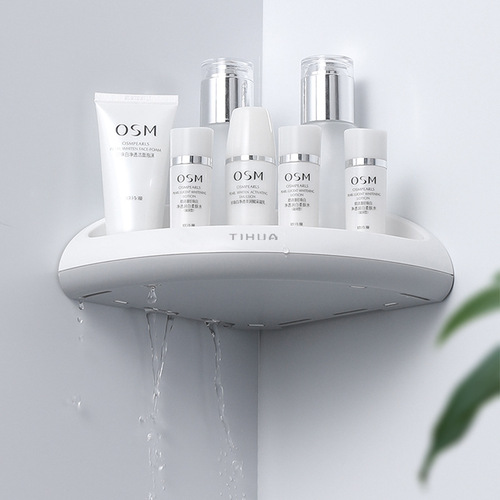 Bathroom triangle storage rack bathroom towel rack punch-free wall-mounted corner plastic storage rack drop shipping