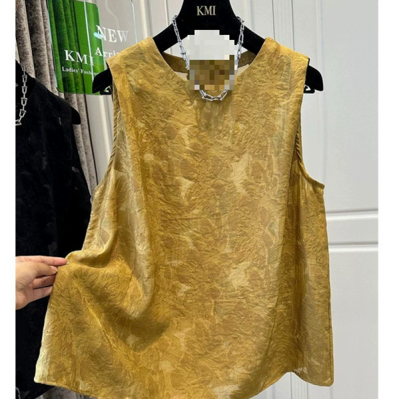 H2C новый жаккардовый жилет без рукавов с круглым вырезом и вышивкой в ​​стиле шинуазри, жилет, футболка, женский топ, свободный и универсальный для летней одежды