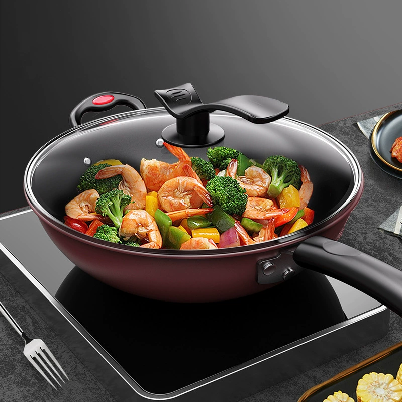 Антипригарная wok с крышкой с алмазным дном, многофункциональная кастрюля для дома, подходит для газовых и электрических плит