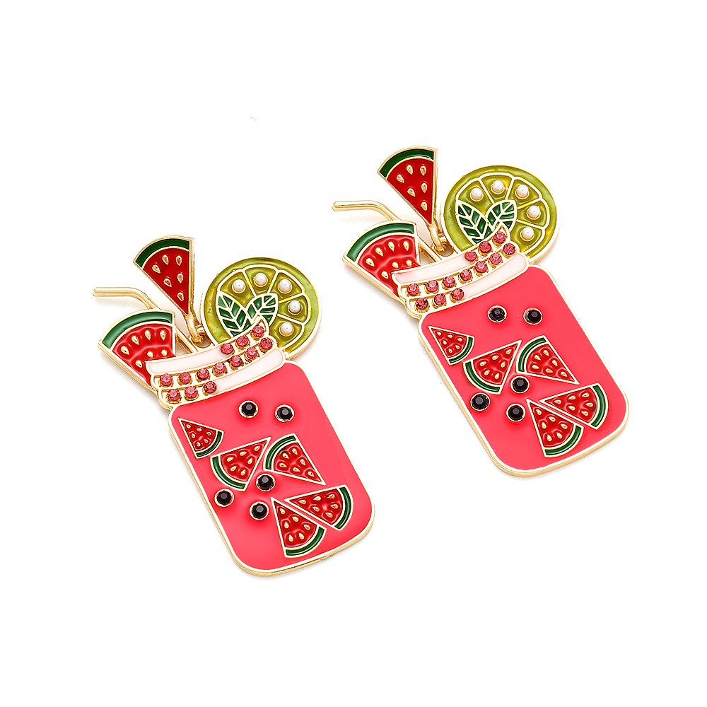 Zinc alloy Material Fruit Pattern Women's Gender Enamel Design Cartoon Style Fruit Zinc Alloy Enamel Women's Drop Earrings