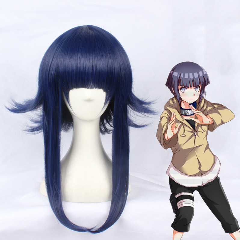 Cos Wig Naruto Hyuga Hinata (Student Days) Blue-Black Childhood Version Anti-Curl Medium-Length Wig
