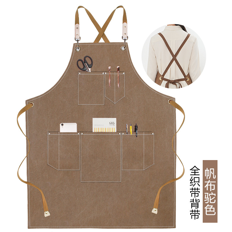 Delantal de lona engrosada transfronteriza logotipo personalizado cafetera especial para hornear leche tienda de té restaurante cocina delantal doméstico