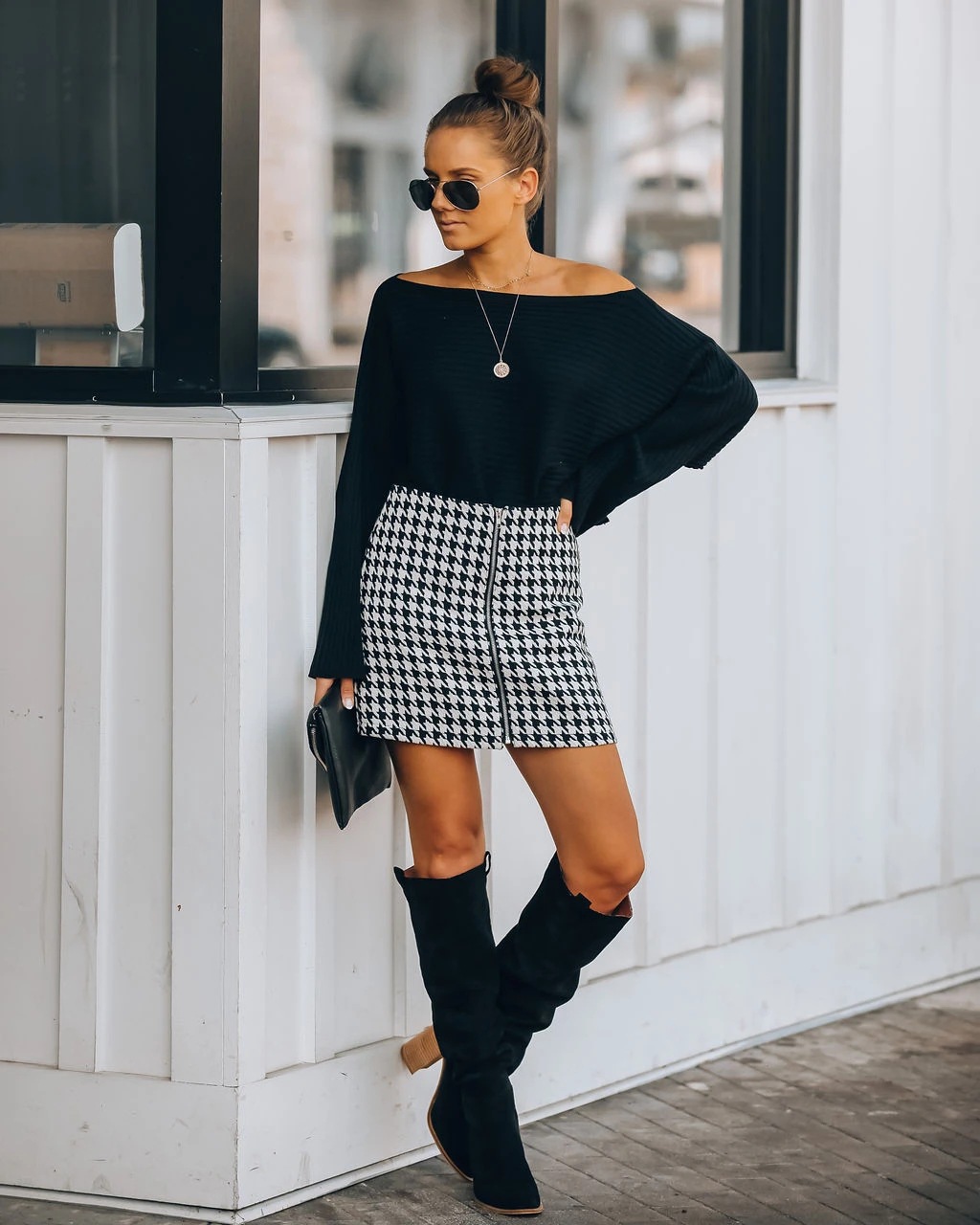 Office Houndstooth A Line Skirt - Skirts - Uniqistic.com