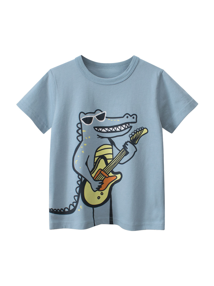 27kids verano camiseta de manga corta para niños dibujos animados de dinosaurios ropa para niños coreanos ropa de bebé estampada extranjera ropa transfronteriza