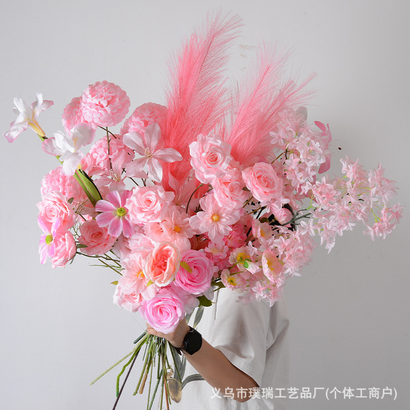 Pink Wedding Artificial Flowers for Wedding Hall Decoration, Candy-Colored Floor Arrangements, Floral Art, Monet's Garden Window Fake Flowers