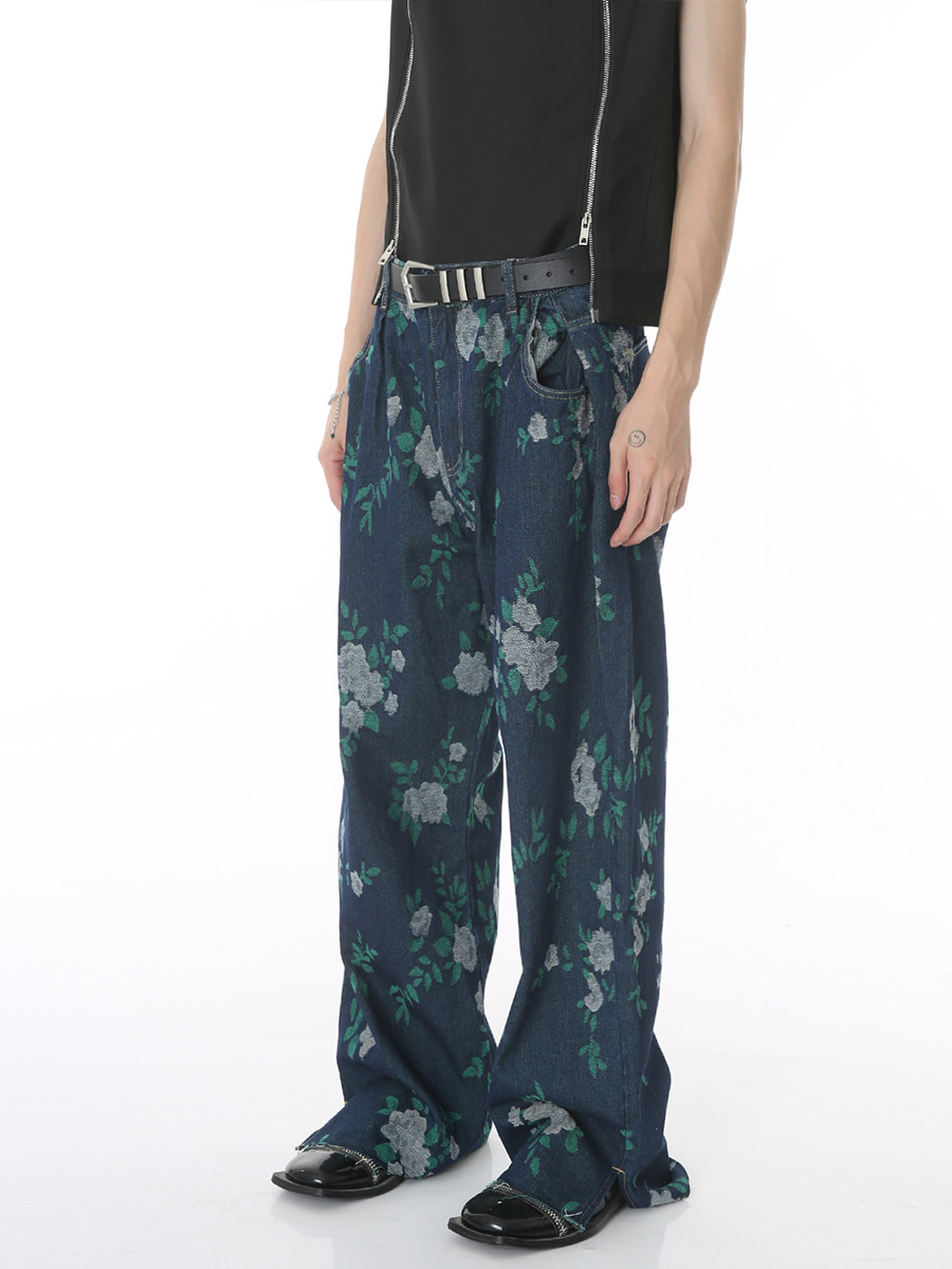 MTLClothes ropa de Hombre | 2023 Verano nuevo casual personalizado retro impreso pantalones de mezclilla sueltos teñidos con lazo