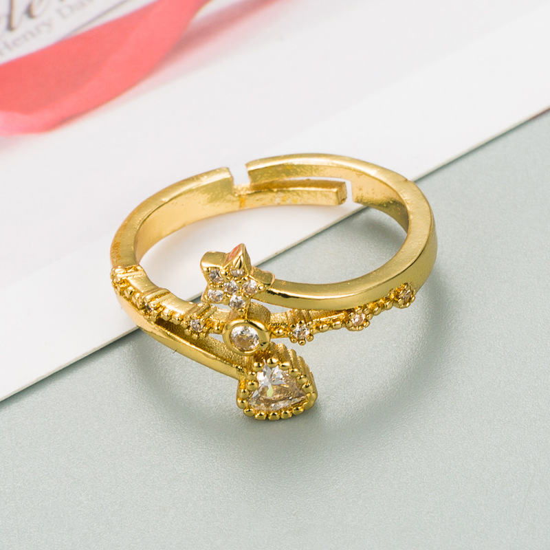 European And American Fashion Cool Creative Gold Plated Color Zircon Star And Moon Couple Ring Gold-plated Open Adjustable Ring display picture 7