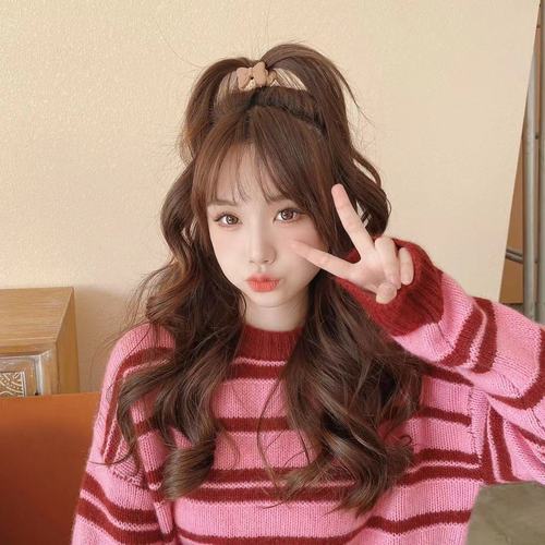 Milk tea color 5-piece set of children's headband large intestine hair band women's high ponytail rubber band ins high-value hair accessories hair rope wholesale