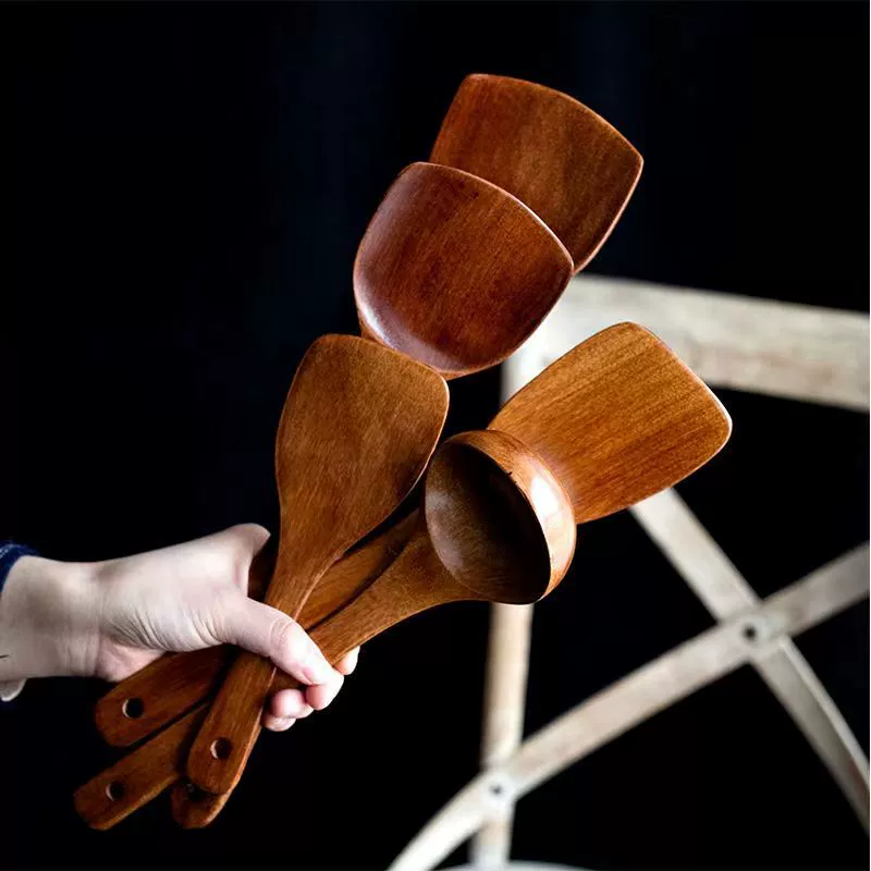Wooden kitchen utensil set, solid wood shovels and spoons, multiple sizes
