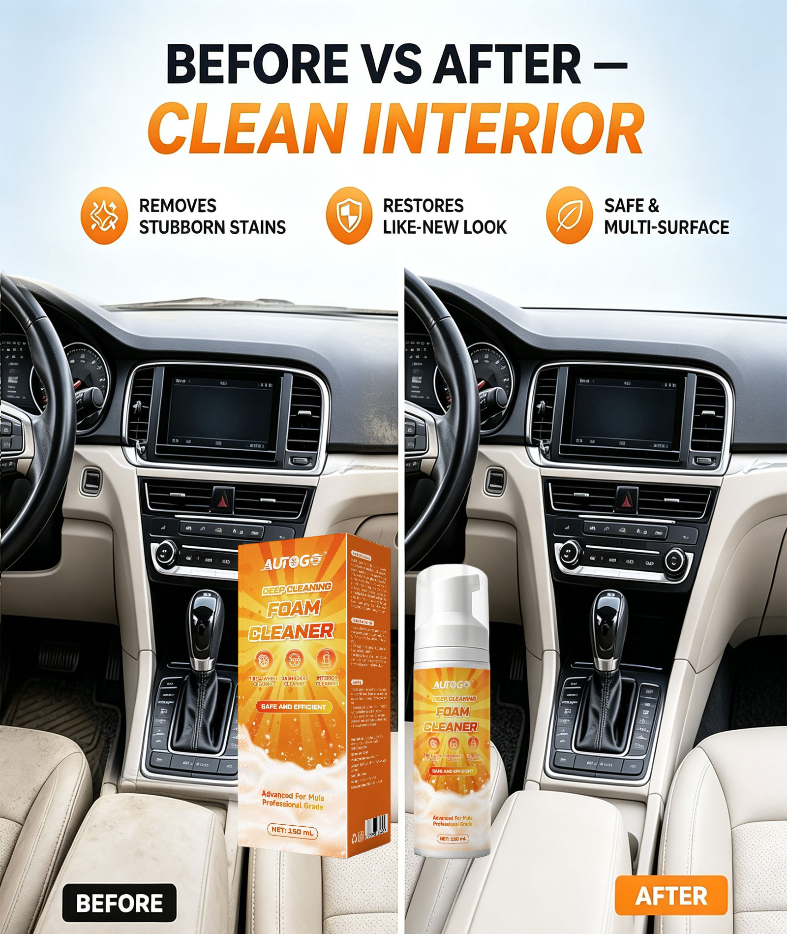 Cross-border multifunctional foam cleaner, powerful decontamination car interior leather seat cleaner, specially designed for white sneakers.