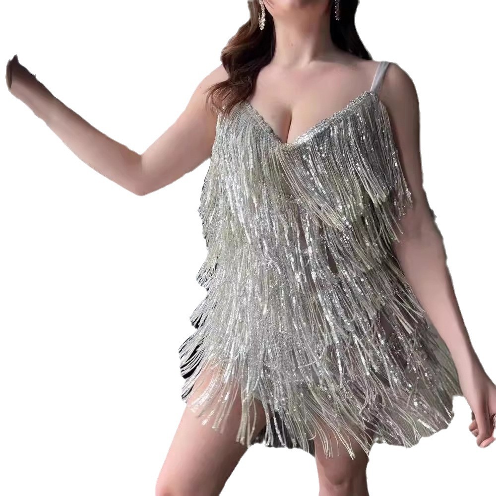Vestido de Noche Europeo y Americano 2025, Vestido Ajustado sin Mangas con Tirantes Finos, Vestido Sexy con Lentejuelas y Flecos Brillantes image 6